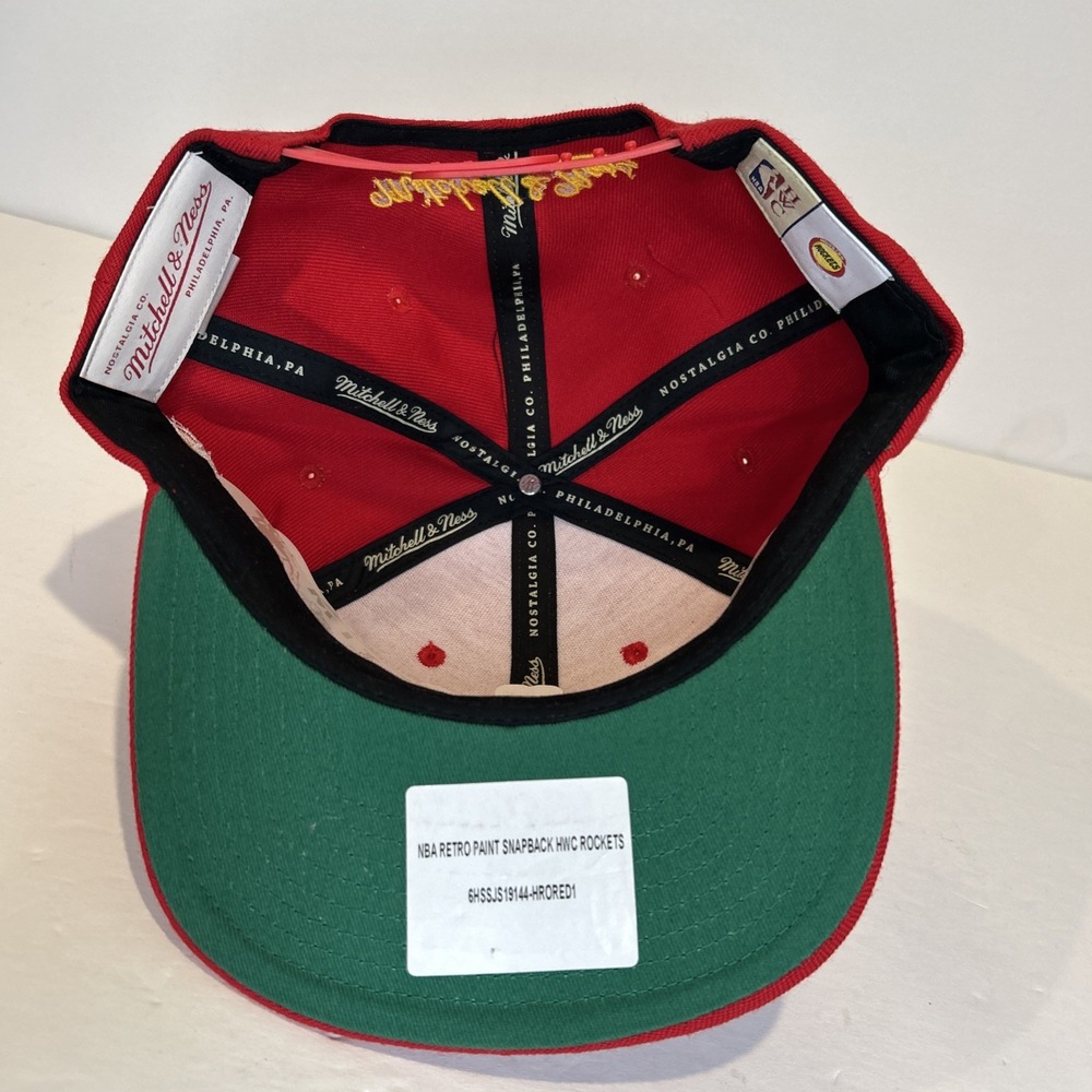 Mitchell & Ness Houston Rockets Snapback Mens Red Retro Paint HWC Hat Cap Sports - Picture 5 of 8